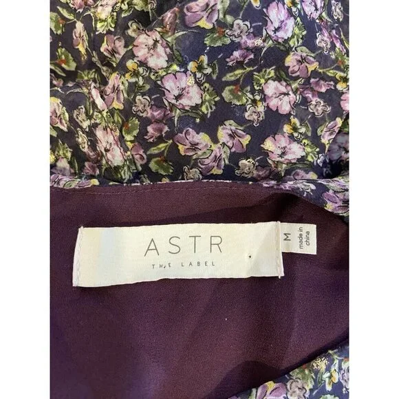 Astr the Label Tired Maxi Dress Side Slit Open Back Purple Green Gold Floral M - Picture 5 of 7